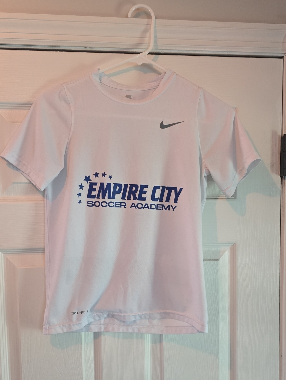 Nike White Empire City Soccer Academy Tee with Blue Logo